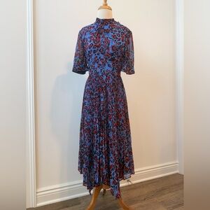 Whistles Animal Print Blue, Red and Black Midi Dress